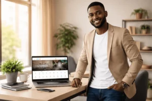 Gambian business owner with a professional website, illustrating why every business in The Gambia needs a website