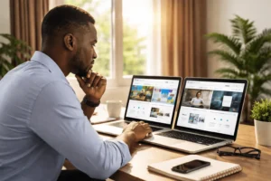 Business owner in The Gambia comparing website design companies before making a hiring decision