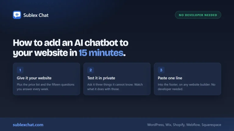 AI chatbot setup in three steps, from web address to live widget
